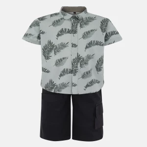 Pastel Green Printed Mixed Cotton Shirt Pant Set